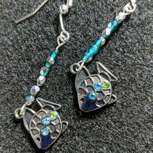 Earrings Silver stone scaled Fish luster string